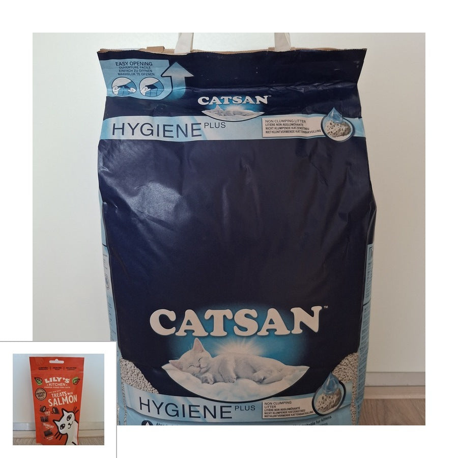 Kattenbak Voorraadpakket — 2× Catsan + Zalmsnack