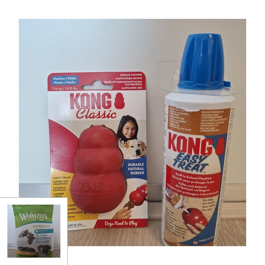 Hét Kauwpakket — KONG + Pindakaas + Whimzees (honden 12–30 kg)