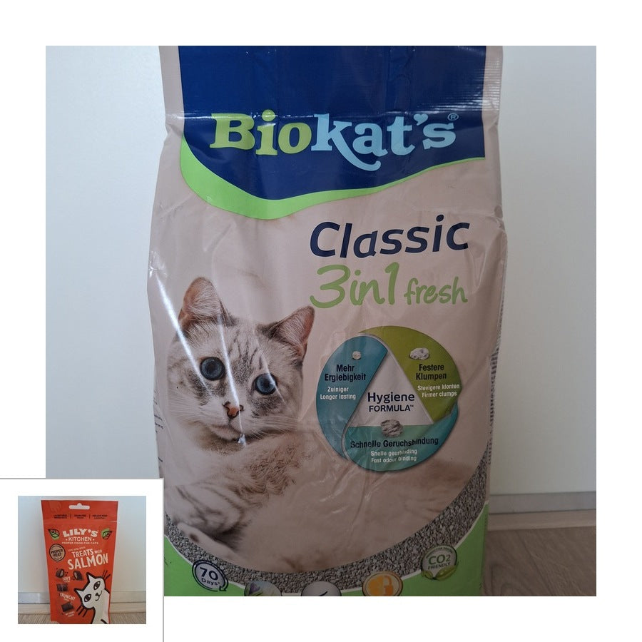 Dubbel Kattenbak Pakket — 2× Biokat's Fresh + Zalmsnack
