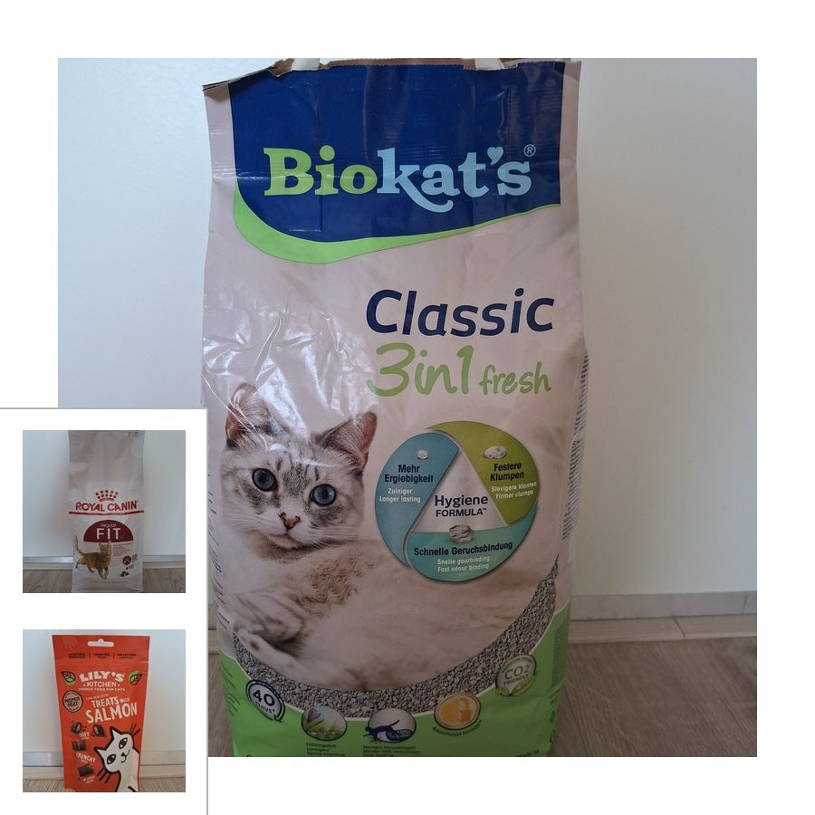 Kat Compleet Pakket — Kattenbakvulling, Voer & Snack (kleine huishouding)